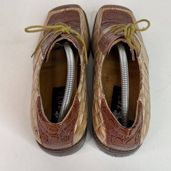 Zota Mens Alligator Oxford Shoes, Size 11, Tan/Brown, Square Toe, Leather 5038 - Picture 9 of 11